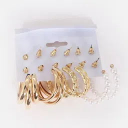 YouBella Gold-Toned & White Set of 12  Contemporary Studs Earrings image 5