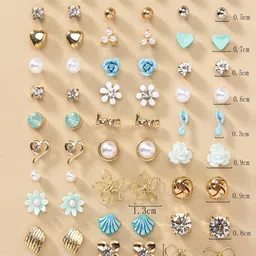 Jewels Galaxy Set Of 15 Gold-Plated Contemporary Studs Earrings image 2