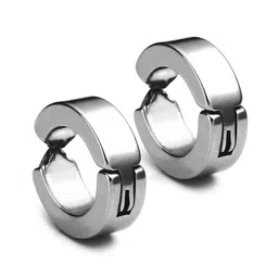 MEENAZ Men Set Of 2 Silver-Plated Contemporary Hoop Earrings image 5
