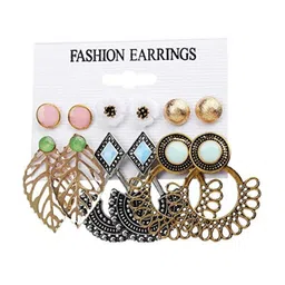 DIVASTRI Set of 12 Gold-Plated Artificials Stones Studded Leaf Drop Earrings image 5