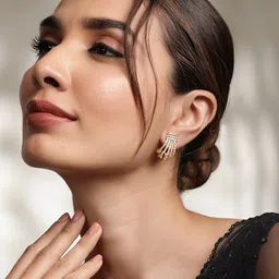 RUBANS 22K Gold plated Baguette Crystal Zirconia Exquisite Demi-Fine Earrings image 1