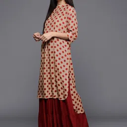 Varanga Ethnic Motifs Printed Keyhole Neck Flared Sleeves Mirror Work Kurta image 3