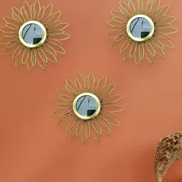 Garden Deco Gold Toned 3 Pieces Metal Wall Art with Mirror-picture-22