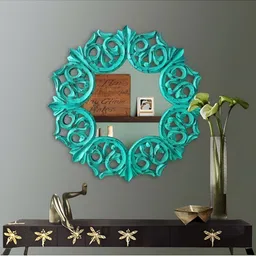 VAS collection home Green Textured  Wooden Wall Mirrors image 1