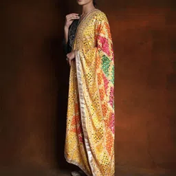 Exotic India Ethnic Motifs Embroidered Art Silk Phulkari Dupatta-picture-15