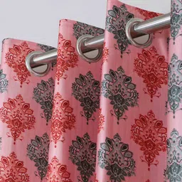 exporthub Pink Floral Polyester 7 Ft Blackout Eyelet Door Curtains (Set of 2) image 5