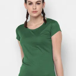 dsws Pack of 2 Women Sporty, Solid Round Neck Polyester Dark Green, Maroon T-Shirt image 2