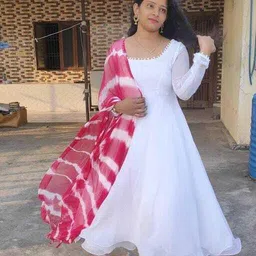Geometric Print Georgette Stitched Anarkali Gown-image-1