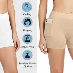 darshita fashion Pack of 2 Solid Women White, Beige Cycling Shorts-picture-16