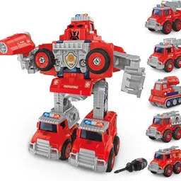 cravingkart 5 in 1 Fire Truck Transform Robot Toy Construction Vehicle Building Set for Kids-picture-10