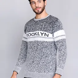 ewools Men Woven, Colorblock Round Neck Black Sweater image 3