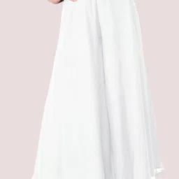 Women Flared White Georgette Trousers-image-6