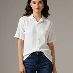 Women Regular Fit Self Design Spread Collar Casual Shirt-image-46