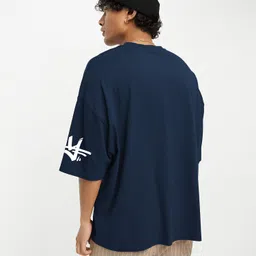 jump cuts Men Printed, Typography Round Neck Cotton Blend Dark Blue T-Shirt image 2