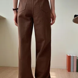 n j fashions Women Flared High Rise Brown Jeans image 2