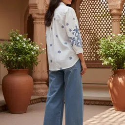 zummer Women Regular Fit Self Design Spread Collar Casual Shirt image 2