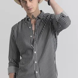 u turn Men Slim Fit Striped Spread Collar Casual Shirt-picture-32