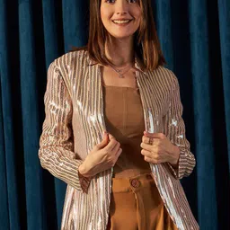 STYLECAST X KASSUALLY Sparkle Foil Knitted Embellished Sequinned Front-Open Party Blazers-image-72