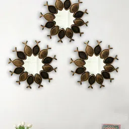 Art Street Brown 3 Pieces Textured Wooden Wall Mirrors-picture-10