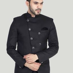 TAHVO Men Black Solid Slim-Fit Single-Breasted Bandhgala Blazers-picture-49