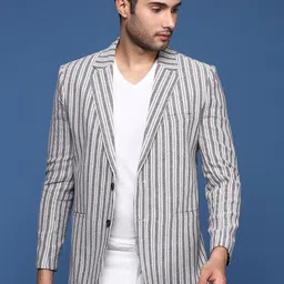 SHOWOFF Striped Notched Lapel Slim Fit Single Breasted Cotton Blazer-picture-36