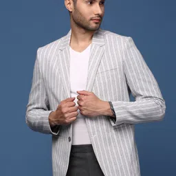 SHOWOFF Striped Slim-Fit Cotton Single-Breasted Blazer-image-1