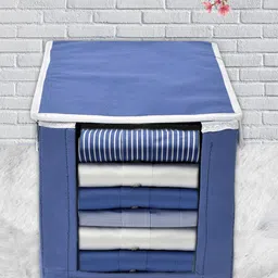 Kuber Industries Blue Solid Cloth Stacker Wardrobe Organisers-picture-40