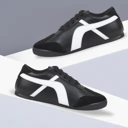 FAUSTO Men Black Colourblocked PU Sneakers-picture-12