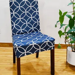 STITCHNEST Set Of 4 Blue & White Printed Chair Slip Covers-picture-28