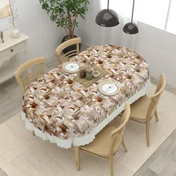 Clasiko Brown Printed 4 Seater Anti-Slip Table Covers image 1