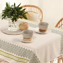 URBAN SPACE Cream-Colored Printed Pure Cotton 4-Seater Table Cover image 1