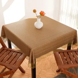 Kuber Industries Yellow & Beige Checked Waterproof 4 Seater Table Cover image 1