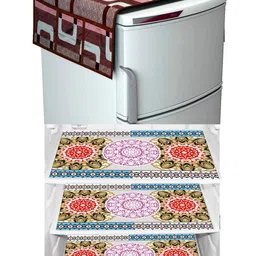 Dakshya Industries Maroon & Red 4 Pcs Geometric Printed Waterproof Fridge Covers & Mats-image-21
