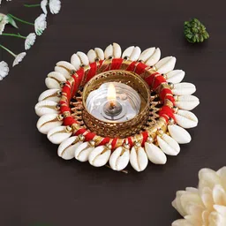eCraftIndia Gold Toned & Red Round Shaped Candle Holder-picture-37