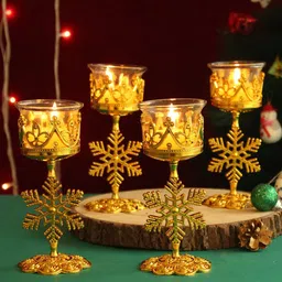 TIED RIBBONS Set Of 4 Gold-Toned Christmas Christmas Tealight Candle Holder With Stand-picture-31
