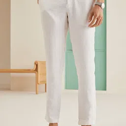 Andamen Men Mid-Rise Linen Ultra Easy Wash Pleated Trousers-picture-35
