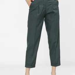 CHIC BY TOKYO TALKIES Women Green High-Rise Pleated Trousers-picture-38