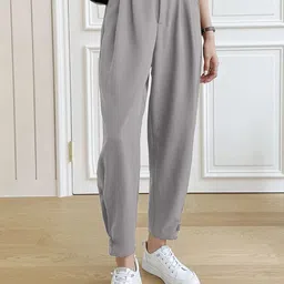 AAHWAN Women Relaxed Straight Fit High-Rise Pleated Trousers-picture-10