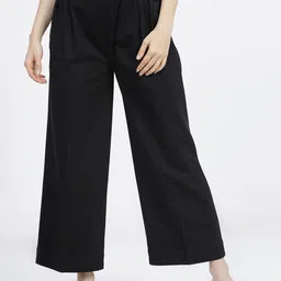 Tokyo Talkies Women Black High-Rise Pleated Parallel Trousers-image-91