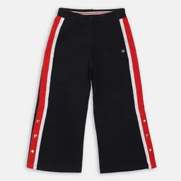 Blue Giraffe Girls Navy Blue Regular Fit Solid Parallel Trousers-picture-22