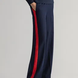 GANT Women Blue Striped Parallel Trousers-image-13