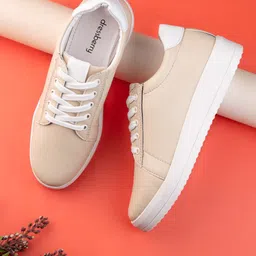 DressBerry Women Beige Round Toe Comfort Insole Lightweight Sneakers-image-47