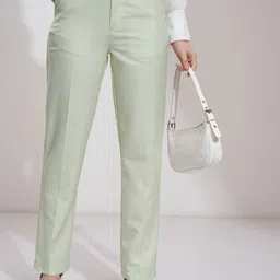 chic by tokyo talkies Tokyo Talkies Women Solid Pure Cotton Pleated Formal Trouser Pants-picture-29