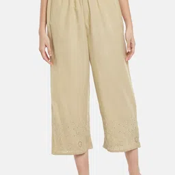 RANGMANCH BY PANTALOONS Women Beige Embroidered Culottes Trouser-picture-11