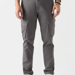 The Souled Store Men Grey Mid-Rise Pure Cotton Cargos-picture-34