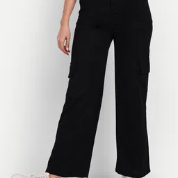 BROADSTAR Women Relaxed Loose Fit High-Rise Easy Wash Cargos Trousers-picture-33