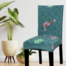 HOUSE OF QUIRK Set Of 4 Green & Pink Flamingo Printed Chair Covers-picture-2