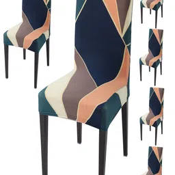HOKIPO Green & Orange 6 Pieces Printed Stretchable Chair Covers-image-42