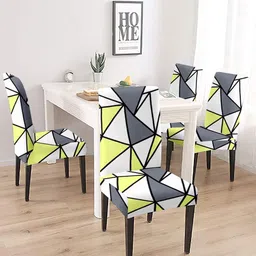 Cortina White & Grey 4 Pieces Printed Super Stretchable Chair Covers-image-44