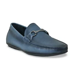 Cobblerz Men Blue Textured Leather Loafers-picture-11
